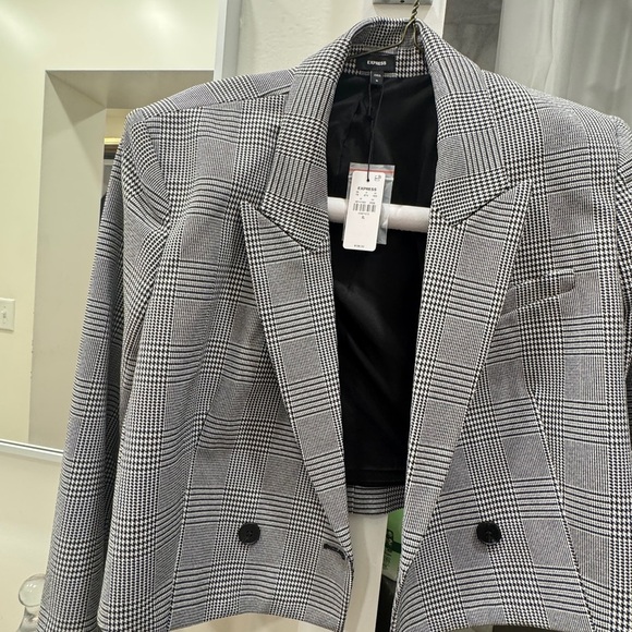 Express Cropped Plaid Woman’s Blazer – Black/White – NWT -Plus Size /XL - Picture 7 of 12